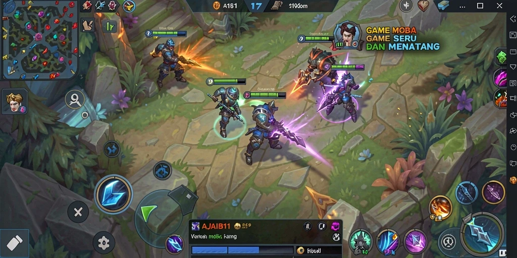 Gameplay seru MOBA di AJAIB11 dengan karakter unik.