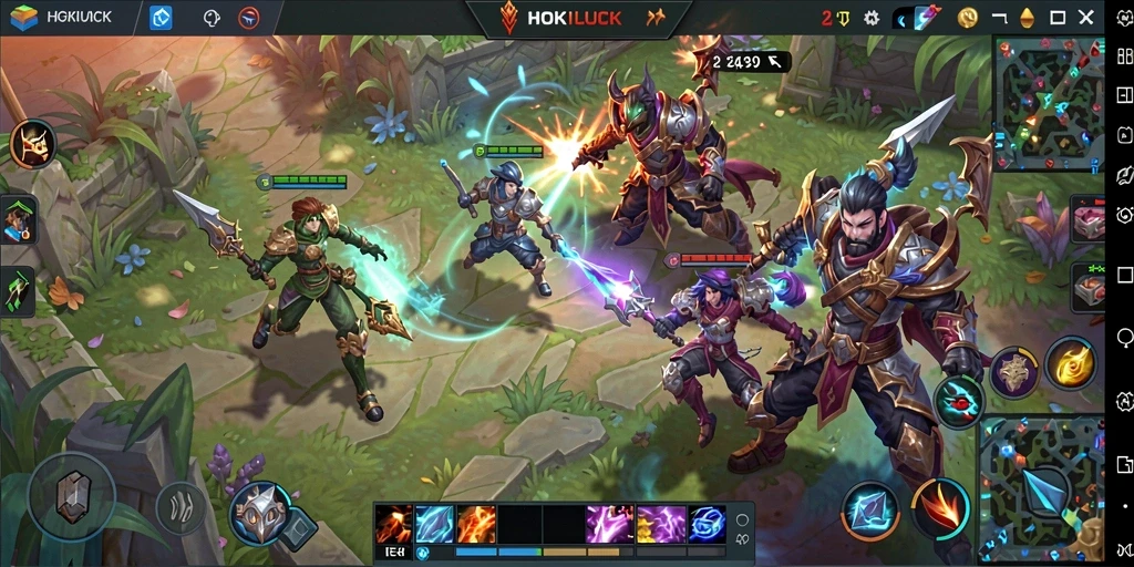 Screenshot gameplay HOKILUCK yang menunjukkan pertarungan intens.