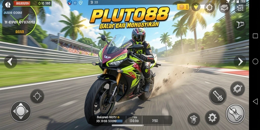 Tangkapan layar utama PLUTO88 menampilkan balapan motor yang intens dan seru.