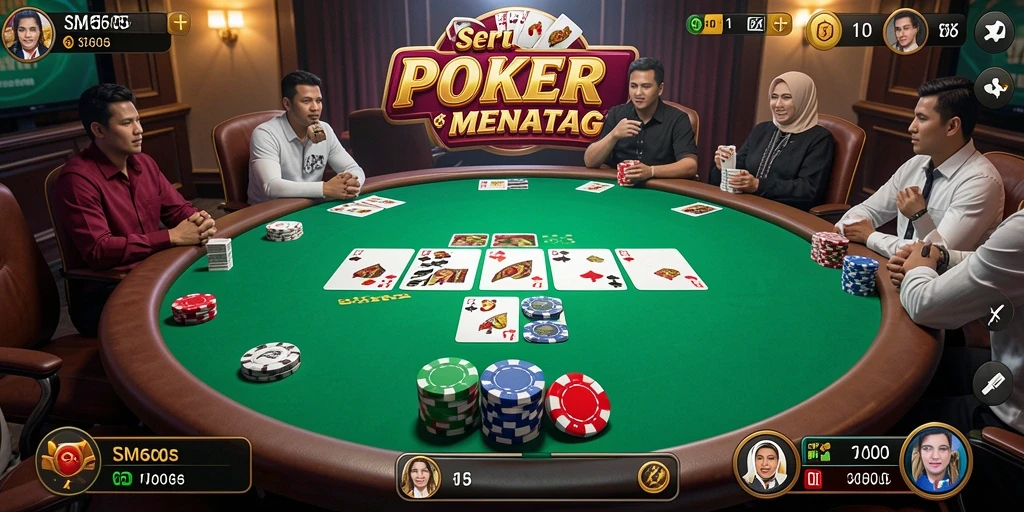 Tangkapan layar SM605 menampilkan suasana permainan Poker yang mendebarkan.